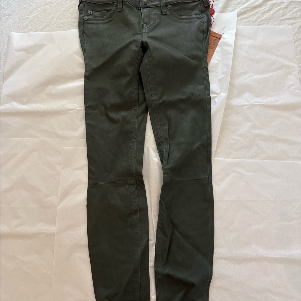 True Religion Dark Olive Women's leather Skinny Jeans